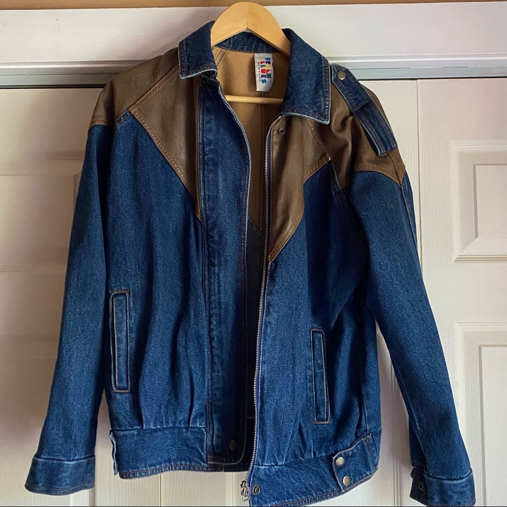 Rare vintage leather denim bomber jacket